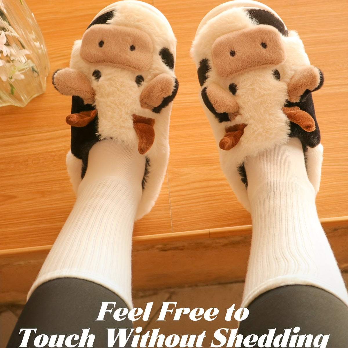 Plush Cow Slippers for Women