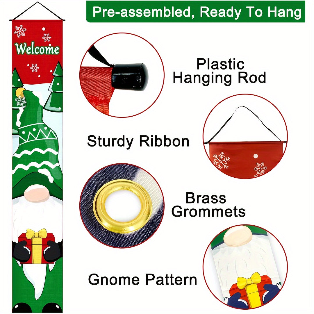Christmas Hanging Banner Porch Sign - Santa Claus Snow Cap Gift Banner
