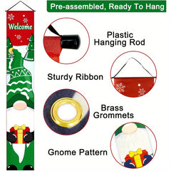 Christmas Hanging Banner Porch Sign - Santa Claus Snow Cap Gift Banner