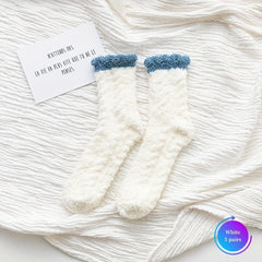5 Pairs Colorblock Fuzzy Socks Warm Mid Tube Women's Stockings