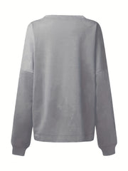 Cat & Letter Print Crew Neck Sweatshirt for Women