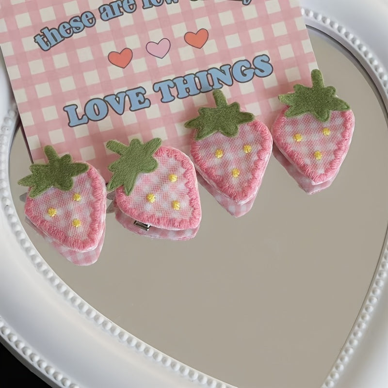 2pcs Girls Pink Strawberry Hairpins Sweet Hair Accessories