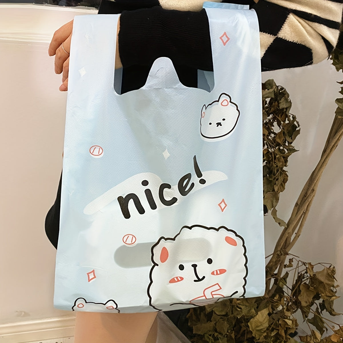 100pcs Light Bear Shopping Bags for Supermarket