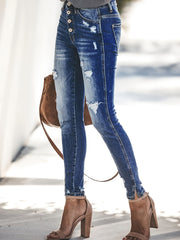 Water Ripple Embossed Skinny Jeans Women's Denim