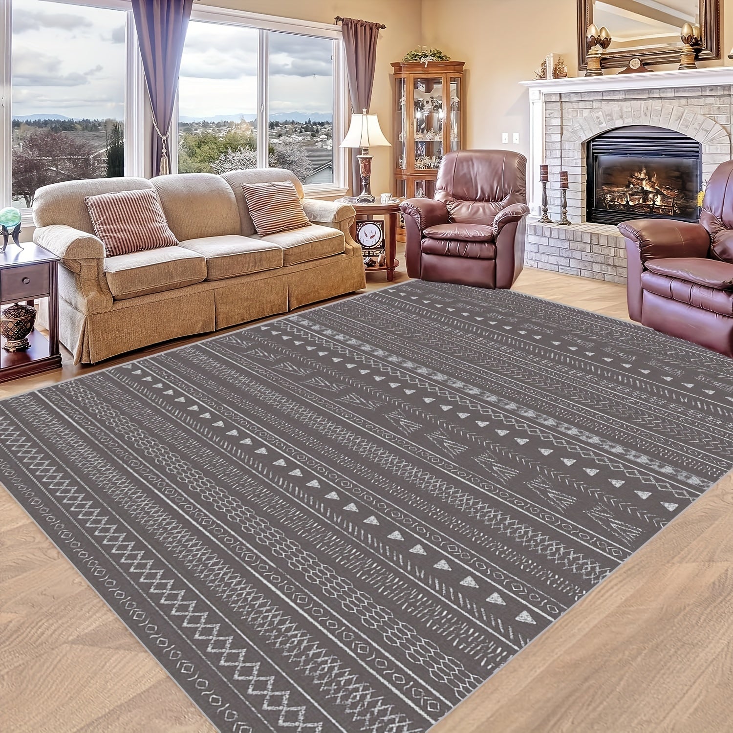 Geometric Texture Pattern Rug for Living Room and Bedroom Indoor Outdoor