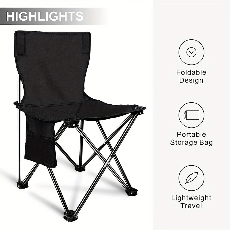 Portable Folding Chair with Side Pocket and Storage Bag for Outdoor Activities