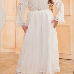Solid Ribbed Lace Trim Maxi Dress