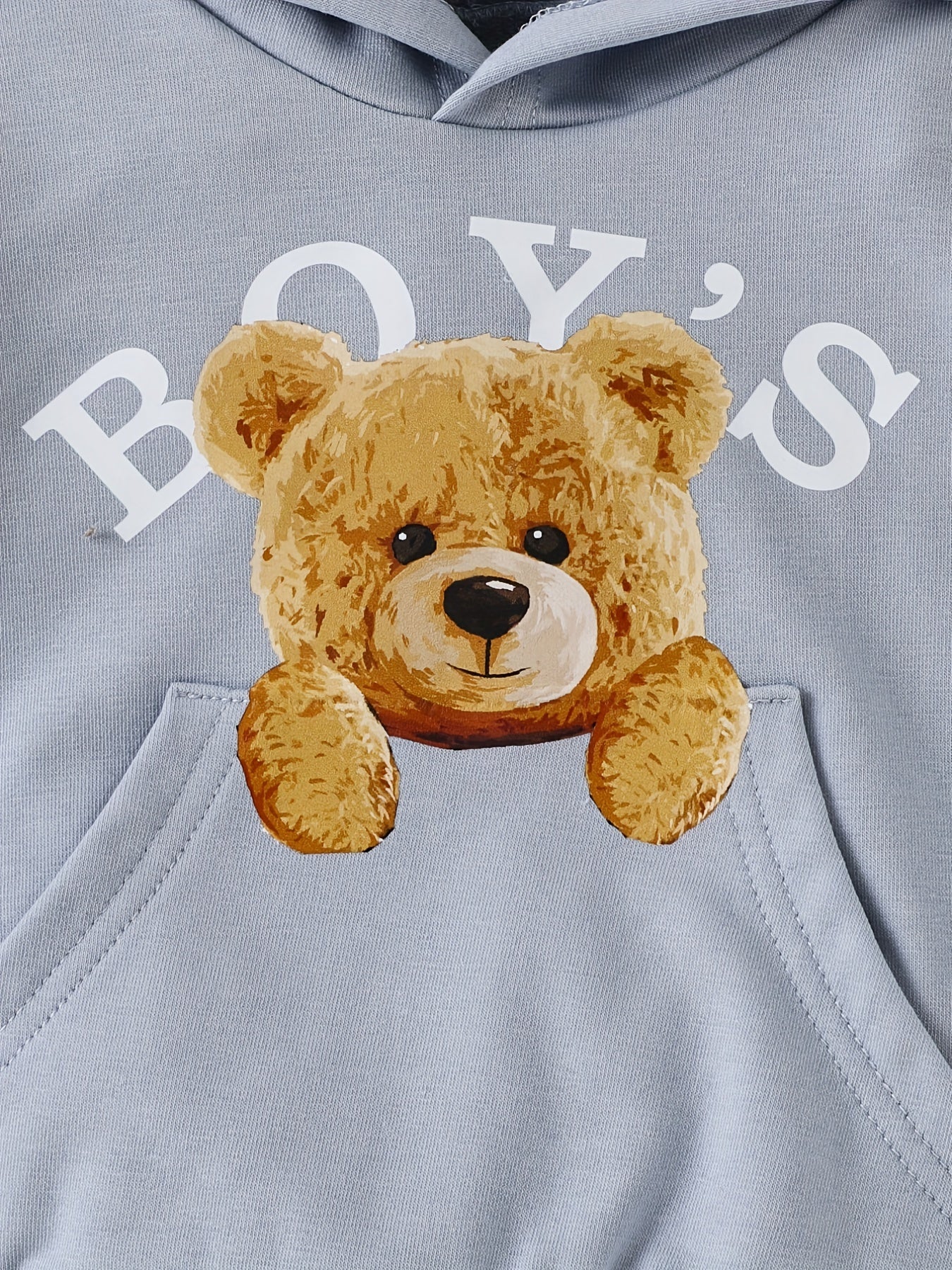 Baby Boys Bear Print Hooded Top Sweatshirt with Large Pocket