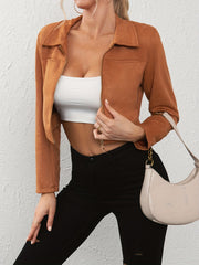 Zip Up Collar Jacket Solid Long Sleeve Outerwear