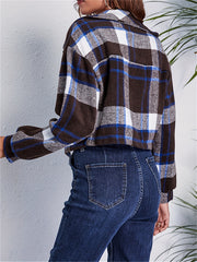 Plaid Crop Jacket Long Sleeve Casual Winter Clothing