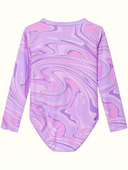 Girls Patterned Long Sleeve Rash Guard Bathing Suit for Summer Surfing