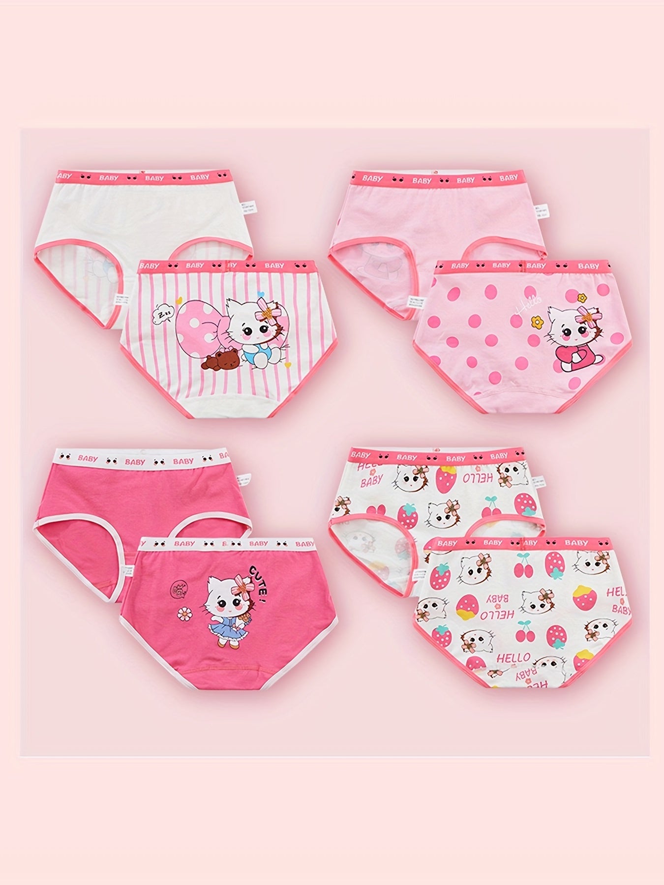 4pc Girls Cartoon Print Boxer Briefs Kids Underwear