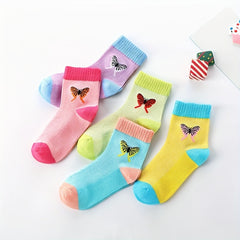5 Pairs Butterfly Knit Crew Socks for Girls