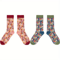6 Pairs Cartoon Print Socks Women's Mid Tube Stockings