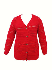Solid Crochet Knit Long Sleeve Button Up Sweater Cardigan