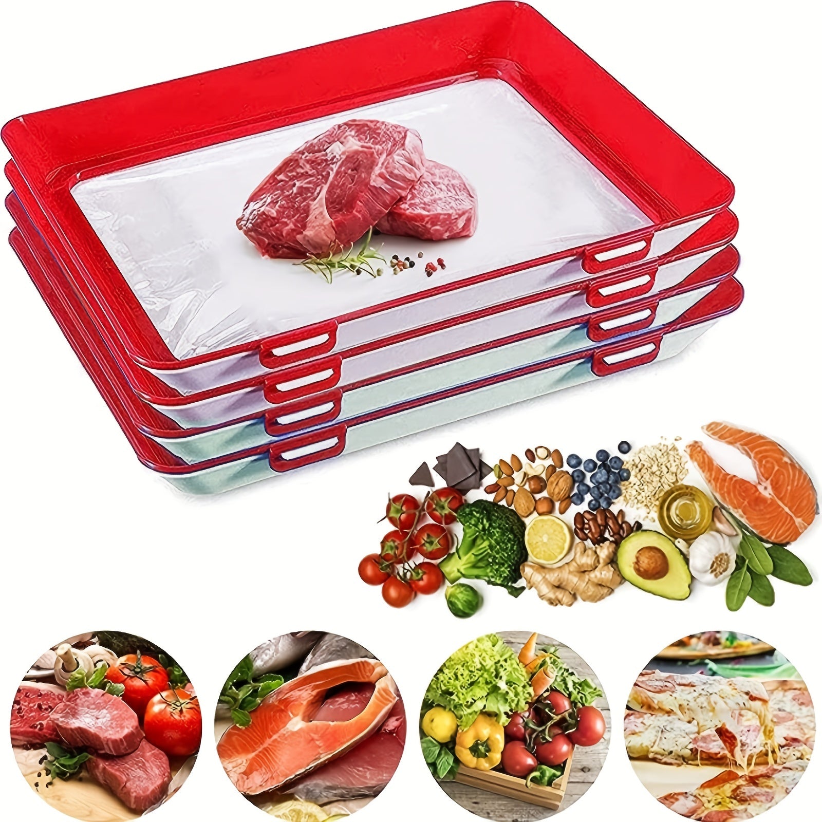 1pc Food Preservation Trays Stackable Reusable Food Tray With Plastic Lid
