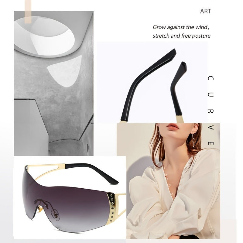 Y2K Wrap Around Sunglasses Ombre Lens Rimless Glasses UV400