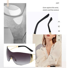 Y2K Wrap Around Sunglasses Ombre Lens Rimless Glasses UV400