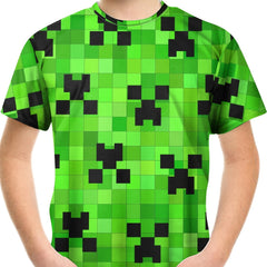 Boy's Green Blocks Graphic T shirt Casual Slightly Stretch Breathable Novel Tee