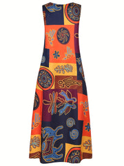 Colorblock Graphic Print Maxi Tank Dress With Pockets