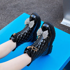 Kids' Geometric Pattern Bow Wedge Ankle Boots