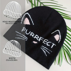 Cat Jacquard Beanie Lightweight Elastic Knit Hat Warm Skull Cap