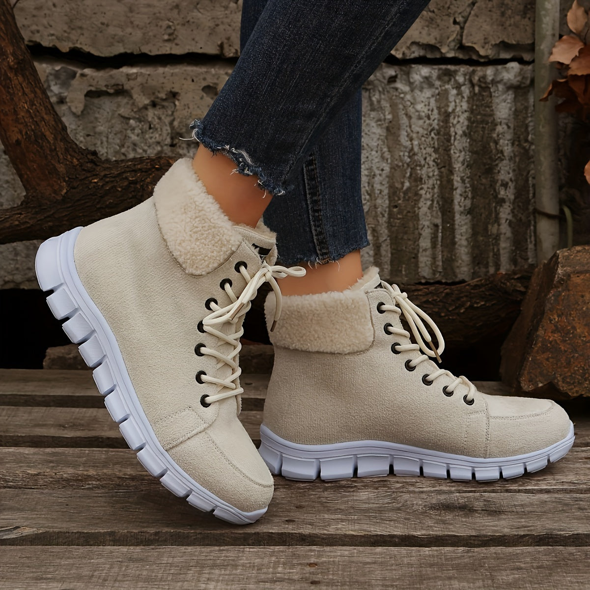 Women's Lace up Snow Boots Faux Fur Lined Anti-slip Ankle Booties