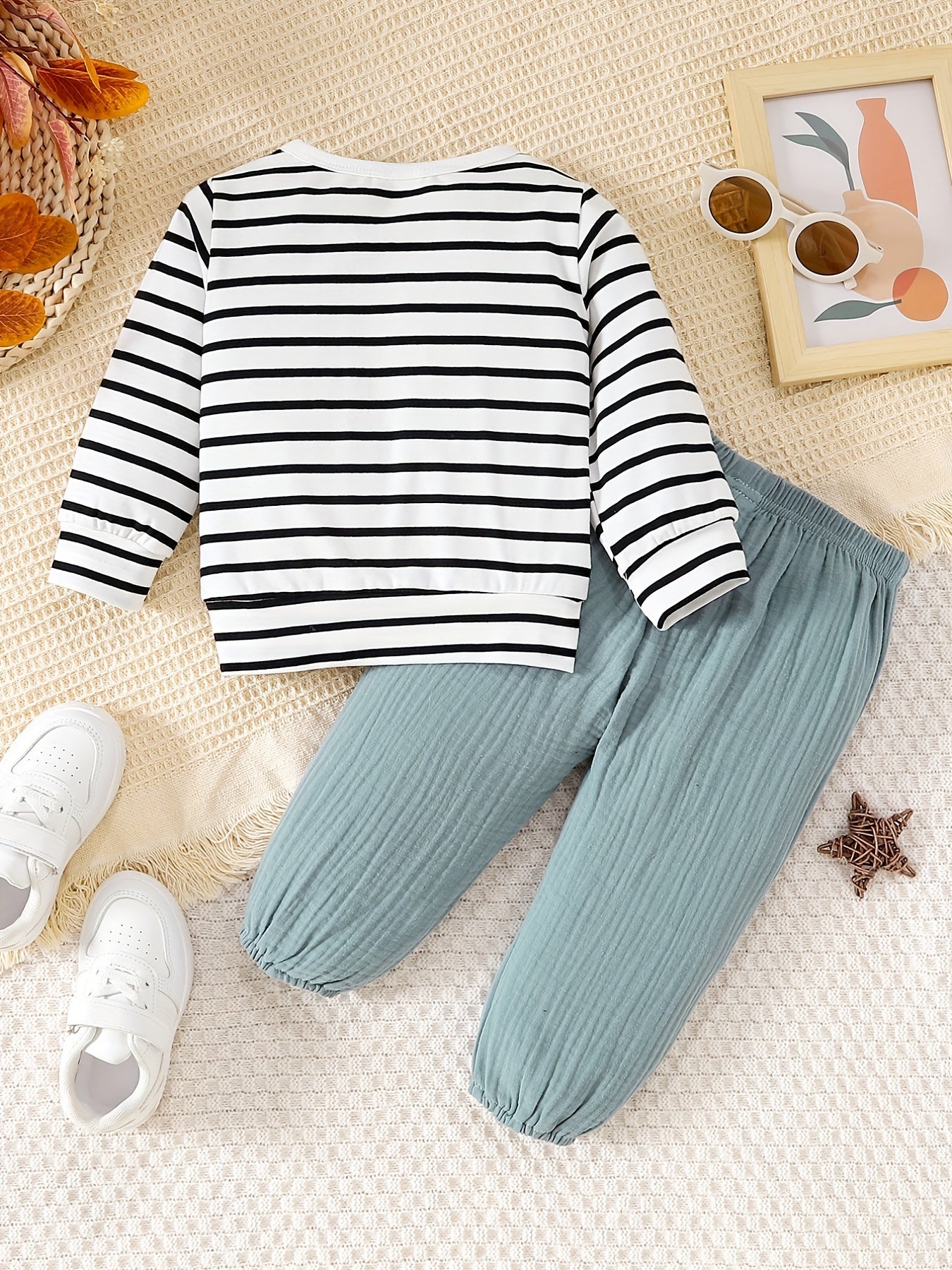 Striped Long Sleeve Top Solid Pants Set