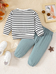 Striped Long Sleeve Top Solid Pants Set
