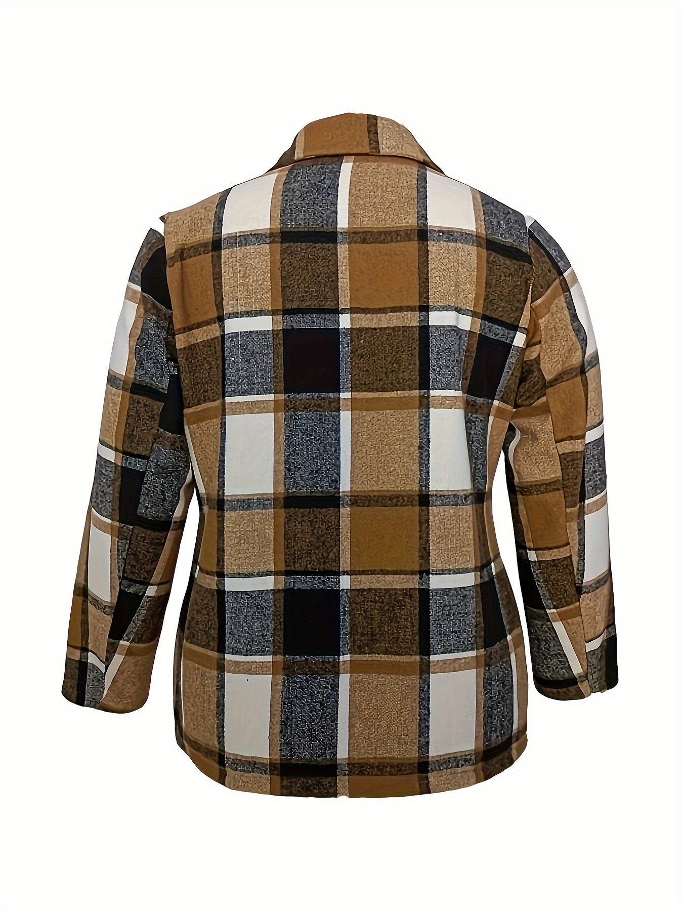 Women's Plus Plaid Print Long Sleeve Blazer