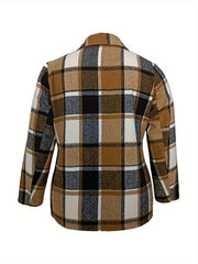 Women's Plus Plaid Print Long Sleeve Blazer