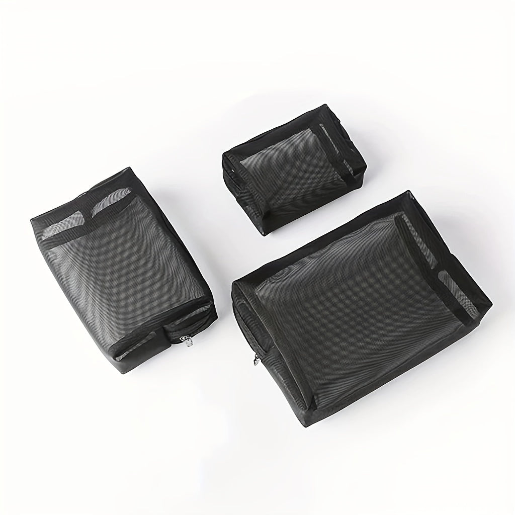 3pcs Nylon Mesh Cosmetic Bag Travel Portable Storage Zipper Pouch