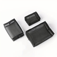3pcs Nylon Mesh Cosmetic Bag Travel Portable Storage Zipper Pouch
