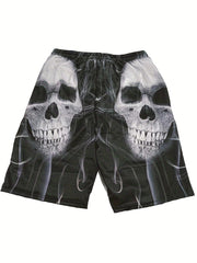 Men's Smoking Skull Print Shorts for Summer Outdoor Activities