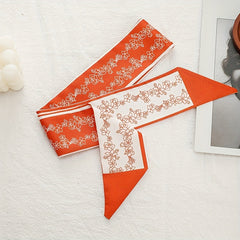 Red Floral Skinny Scarf Hair Ribbon Neckerchief Twilly Scarf