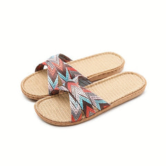 Women's Cross Strap Linen Slide Sandals