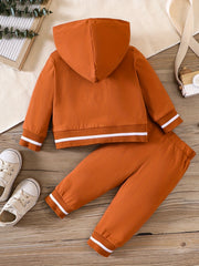 Baby Boy's Stylish Hooded Zip Up Coat & Pants Set