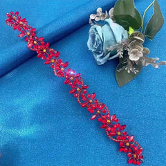 Vintage Red Rhinestone Bridal Headband for Women Floral Sparkling Accents