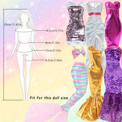 6-Piece Sequin Dress Suit for Doll - Dreamy Fairy Tale Princess Outfit