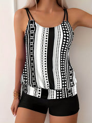 Striped & Polka Dot Tankini Set High Stretch Two Piece Swimsuit