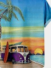 Coconut Tree & Van Print Men's Hawaiian Shirt
