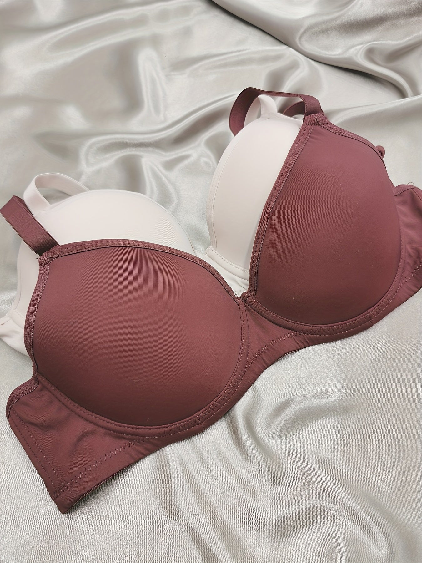 2 Pcs Solid Push Up Bras Comfortable & Breathable T shirt Bra Women's Lingerie