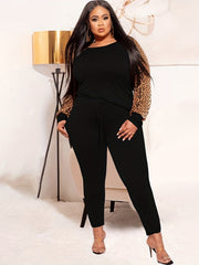 Colorblock Leopard Print Top & Leggings Set