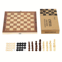 3 in 1 Solid Wooden Chess Foldable Game Toys Gift