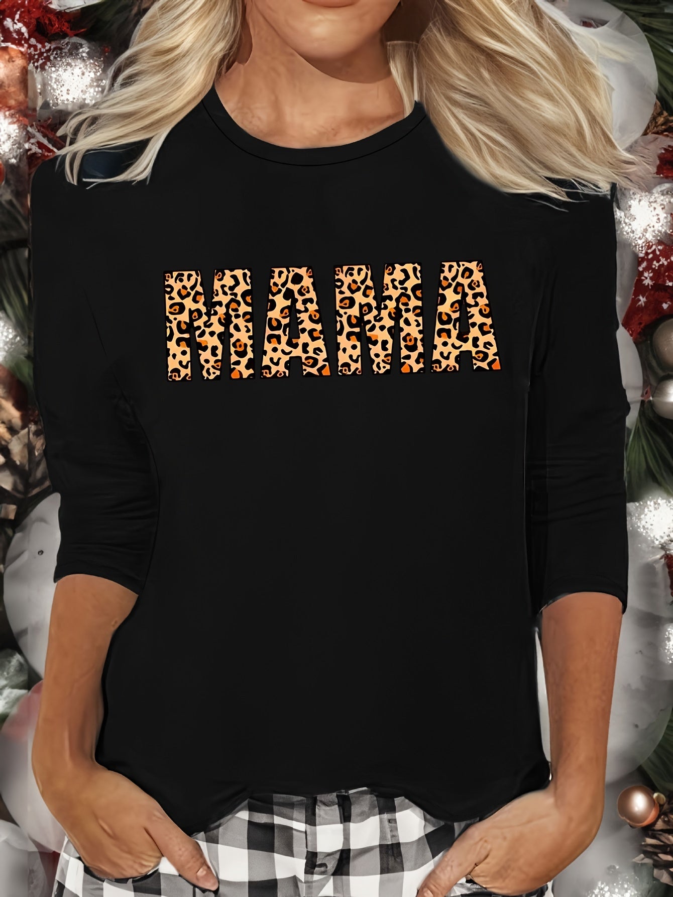 Leopard Print Lounge Top Long Sleeve Crew Neck Women's Pajama Shirt