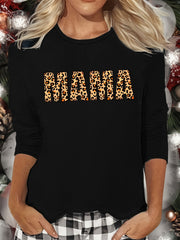 Leopard Print Lounge Top Long Sleeve Crew Neck Women's Pajama Shirt