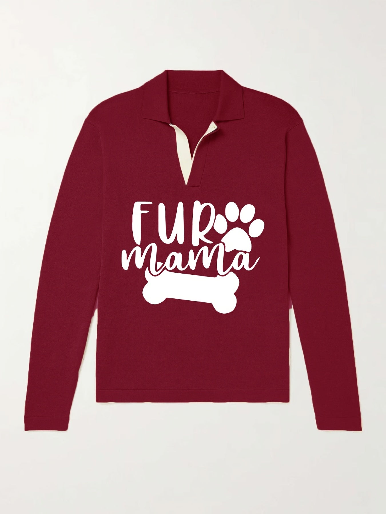 Fur Mama & Dog Paw Knit Polo Shirt Men's Pullover Sweater