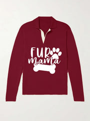 Fur Mama & Dog Paw Knit Polo Shirt Men's Pullover Sweater