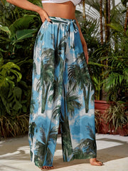 Print Cover Up Pants Wide Legs Semi Sheer Beachwear Trousers