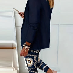 Blazer & Chain Print Pants 2 Piece Set